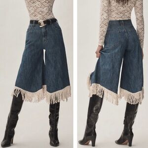 NWT Anthropologie High-Rise Wide-Leg Fringe Culotte Jeans
